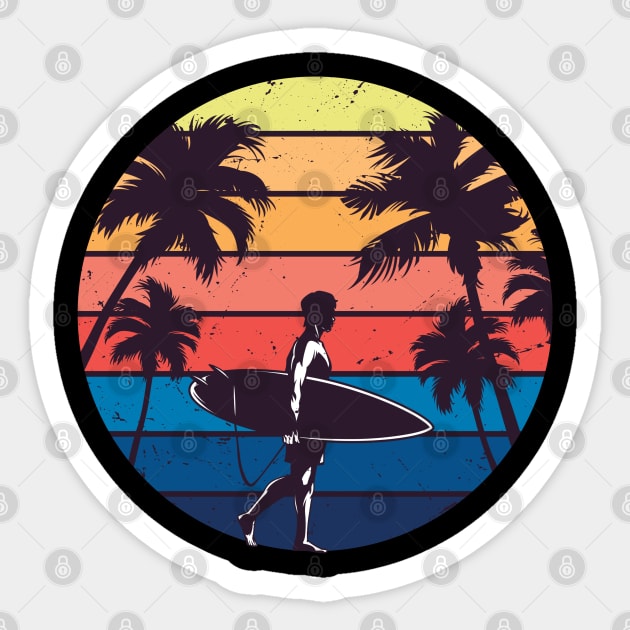 Vintage Sunset Surfing Gift For Surfers Sticker by DragonTees